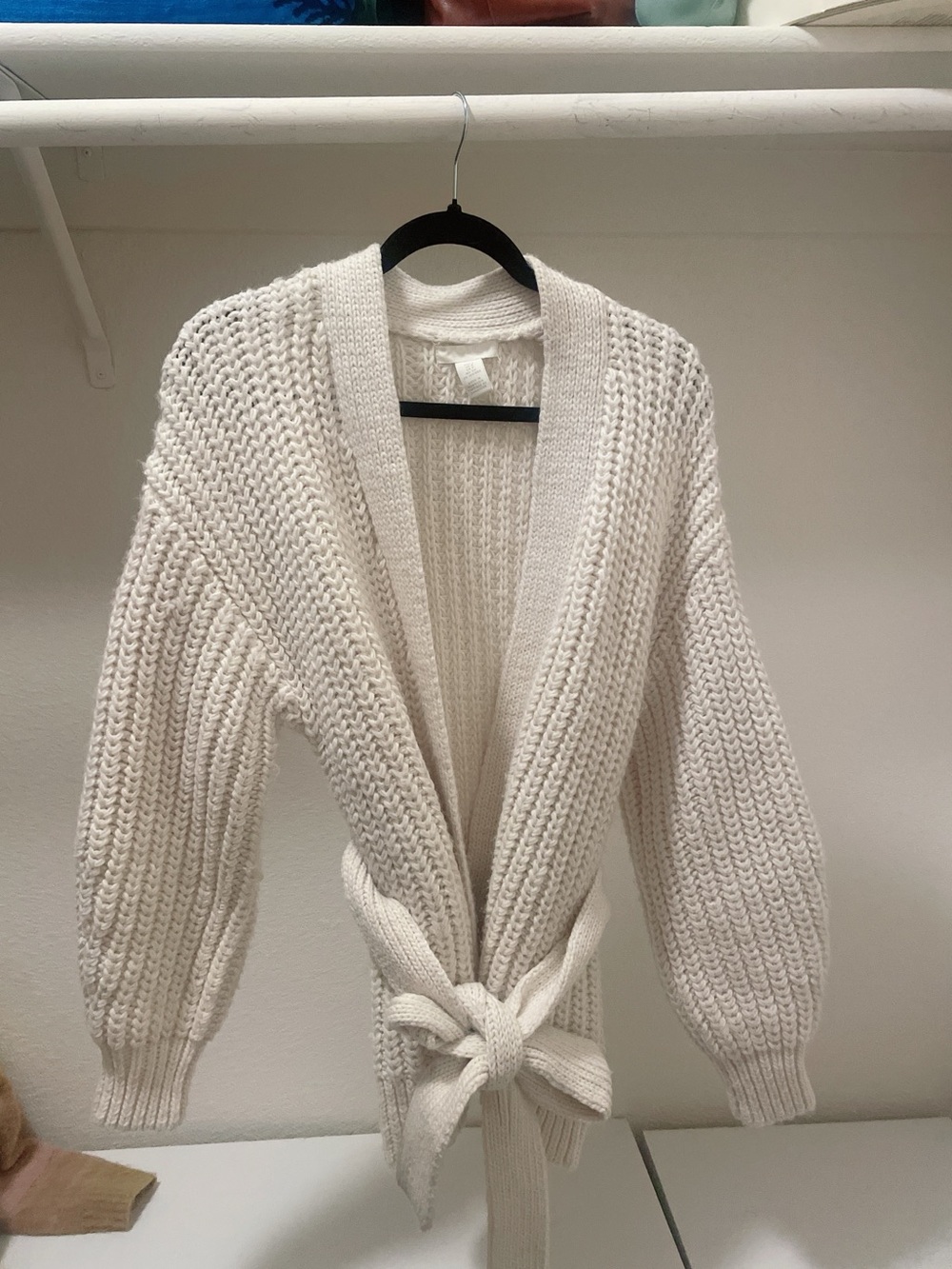 HM Chunky Cream Knit Belted Women's Cardigan Sweater